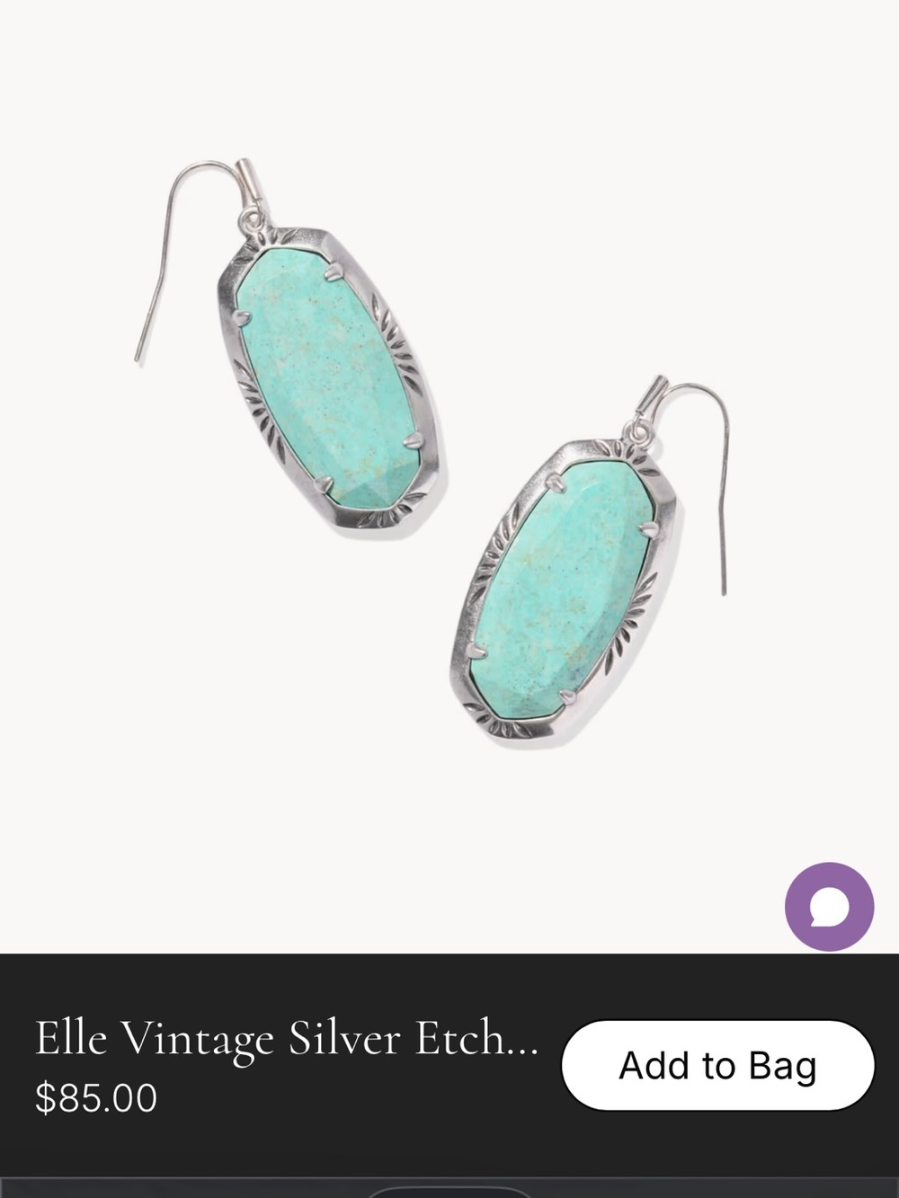 Kendra Scott vintage Elle Turquoise Drop Earrings in Silver nwt
